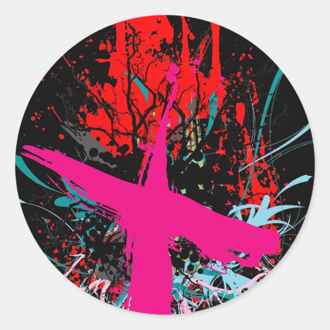 Pegatina Redonda Rock=Pegatina negro 'con calificación X' (Anverso)