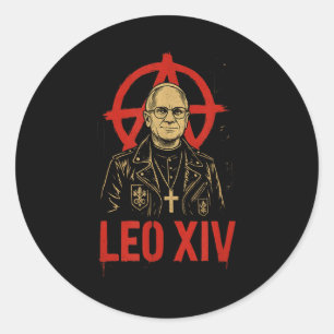 Pegatina Redonda Rock punk Papa León Xiv _ Diseño Anarquista Cristi