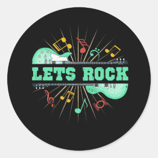 Pegatina Redonda Rock Retro Rock Y Guitarra Roll Nota M