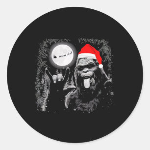 Pegatina Redonda Rock Santa Bigfoot En Navidades Graciosos Navidad