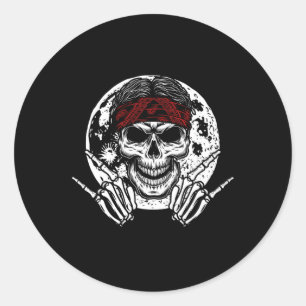 Pegatina Redonda Rock Skeleton Hand Halloween Rock And Roll Midnigh