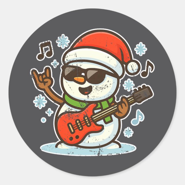 Pegatina Redonda Rock Snowman With Guitar Premium Tri-blend  (Anverso)