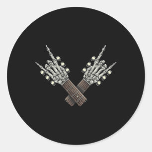 Pegatina Redonda Rock Sobre El Cuello De Guitarra Rock Y Esqueleto