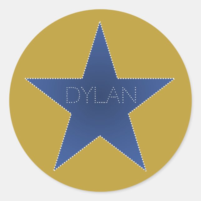 Pegatina Redonda Rock Star Birday Party Name Stickers Blue Gold (Anverso)