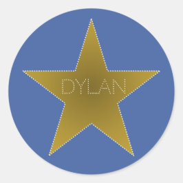 Pegatina Redonda Rock Star Birday Party Name Stickers Blue Gold