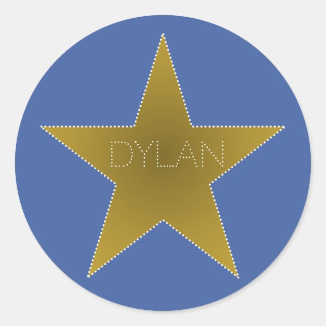 Pegatina Redonda Rock Star Birday Party Name Stickers Blue Gold (Anverso)