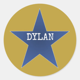 Pegatina Redonda Rock Star Birday Party Name Stickers Blue Gold