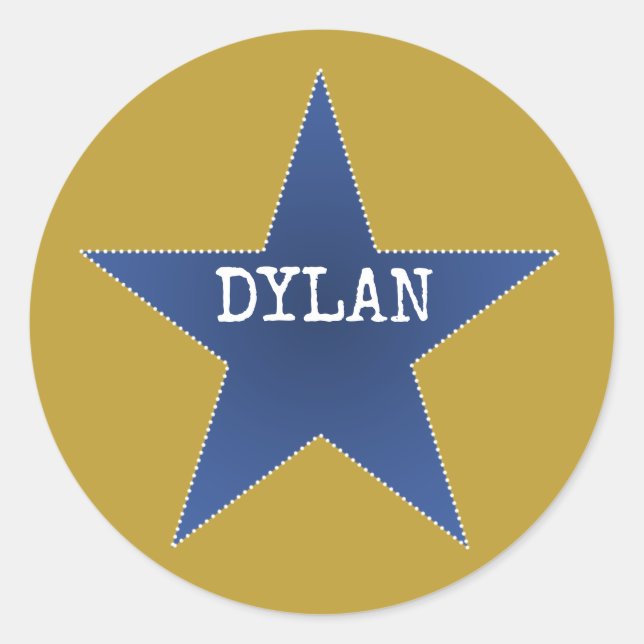 Pegatina Redonda Rock Star Birday Party Name Stickers Blue Gold (Anverso)