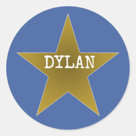 Pegatina Redonda Rock Star Birday Party Name Stickers Blue Gold