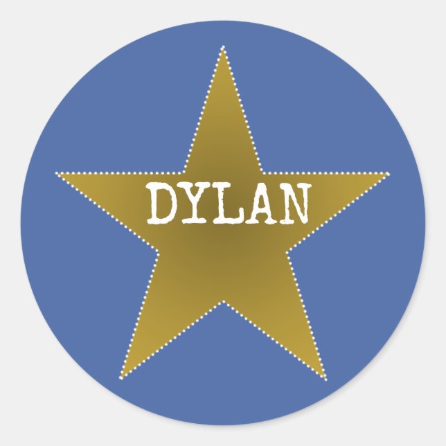 Pegatina Redonda Rock Star Birday Party Name Stickers Blue Gold (Anverso)