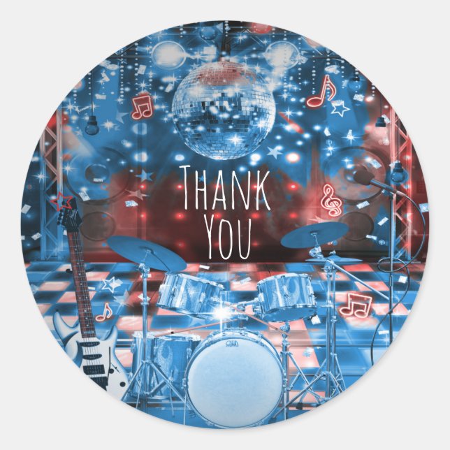 Pegatina Redonda ROCK STAR Cumpleaños Partido de Baile Musical Favo (Anverso)