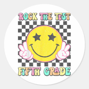 Pegatina Redonda Rock The Test Day 5º grado Profesor Quinto grado T