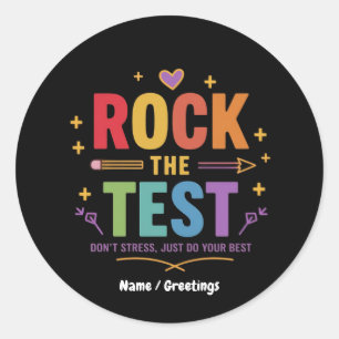 Pegatina Redonda Rock the Test no enfatiza la motivación divertida