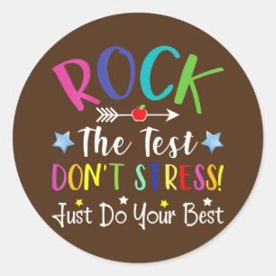 Pegatina Redonda Rock The Test Pre K Estudiantes de Preescolar Test