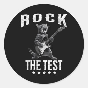 Pegatina Redonda Rock The Test Teacher Test Day Cat Lover State Tes