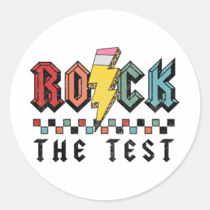 Pegatina Redonda Rock The Test Test Day Camisetas Para Profesores