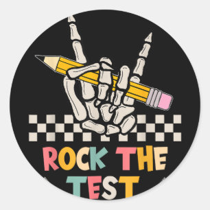 Pegatina Redonda Rock The Test Testing Day Hand Skeleton Teacher St