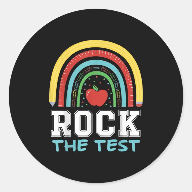 Pegatina Redonda Rock The Test Testing Day Retro Motivational Teach (Anverso)