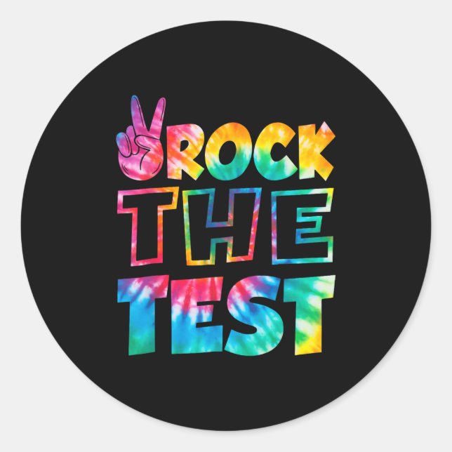 Pegatina Redonda Rock The Test Testing Day Retro Motivational Teach (Anverso)