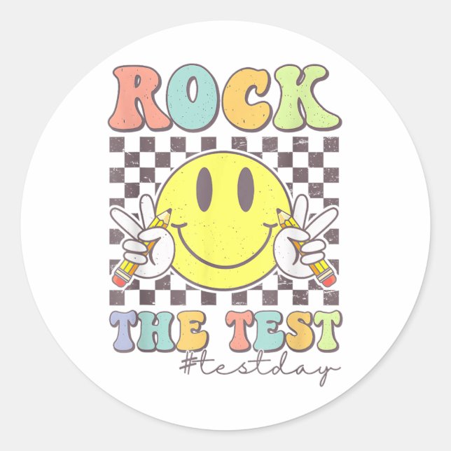Pegatina Redonda Rock The Test Testing Motivational Teacher (Anverso)