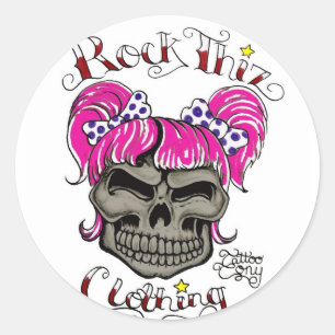 Pegatina Redonda Rock Thiz Clothing & Tattoo Tony Pink Ponytails