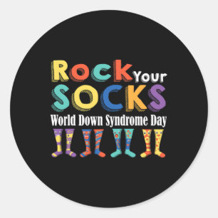 Pegatina Redonda Rock Your Socks Cute 3-21 Trisomy 21 World Down Sy