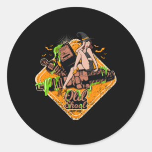 Pegatina Redonda Rockabilly Pin-up Chica Witch Rock Halloween