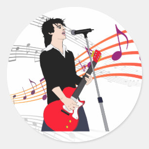 Pegatina Redonda Rocker Guy Guitar Player Música personalizado Arte