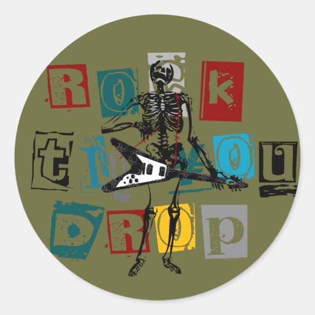 Pegatina Redonda Rocker Skeleton (Anverso)