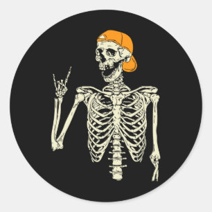 Pegatina Redonda Rocker Skeleton Cap Skater Guay Halloween Punk Roc