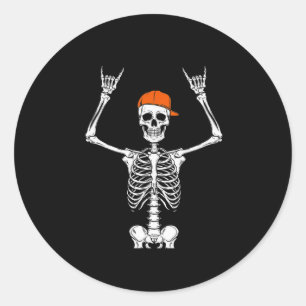Pegatina Redonda Rocker Skeleton Cap Skater Guay Halloween Punk Roc