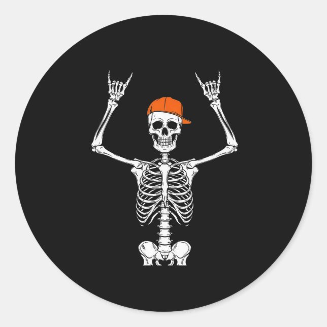 Pegatina Redonda Rocker Skeleton Cap Skater Guay Halloween Punk Roc (Anverso)