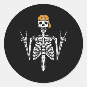Pegatina Redonda Rocker Skeleton Cap Skater Guay Halloween Punk Roc
