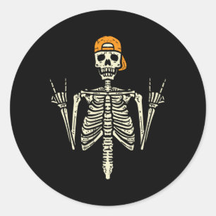 Pegatina Redonda Rocker Skeleton Cap Skater Guay Halloween Punk Roc