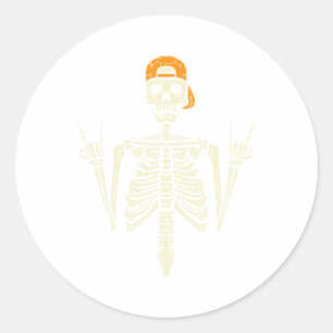 Pegatina Redonda Rocker Skeleton Cap Skater Guay Halloween Punk Roc