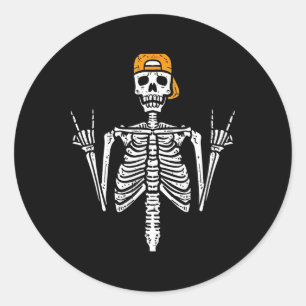Pegatina Redonda Rocker Skeleton Cap Skater Guay Halloween Punk Roc