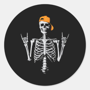 Pegatina Redonda Rocker Skeleton Cap Skater Guay Halloween Punk Roc