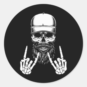 Pegatina Redonda Rocker Skeleton Cap Skater Guay Halloween Punk Roc