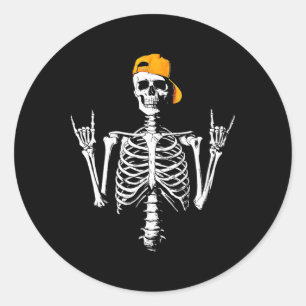 Pegatina Redonda Rocker Skeleton Cap Skater Guay Halloween Punk Roc
