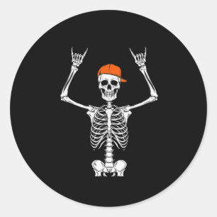 Pegatina Redonda Rocker Skeleton Cap Skater Guay Halloween Punk Roc