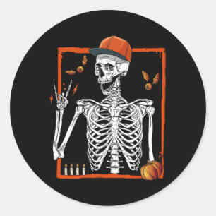 Pegatina Redonda Rocker Skeleton Hand Rock On Costume Funny Hallowe
