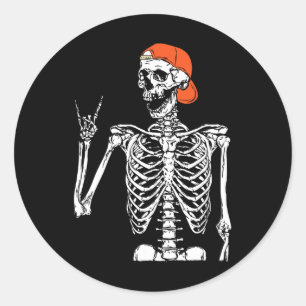 Pegatina Redonda Rocker Skeleton Hand Rock On Costume Funny Hallowe