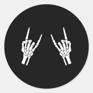 Pegatina Redonda Rocker Skeleton Hand Rock On Costume Funny Hallowe