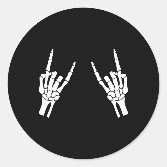 Pegatina Redonda Rocker Skeleton Hand Rock On Costume Funny Hallowe (Anverso)