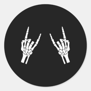 Pegatina Redonda Rocker Skeleton Hand Rock On Costume Funny Hallowe