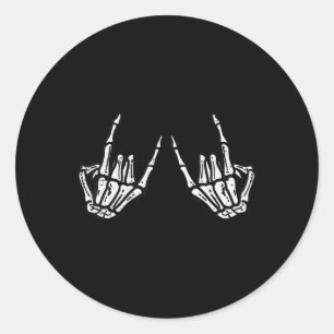 Pegatina Redonda Rocker Skeleton Hand Rock On Costume Funny Hallowe