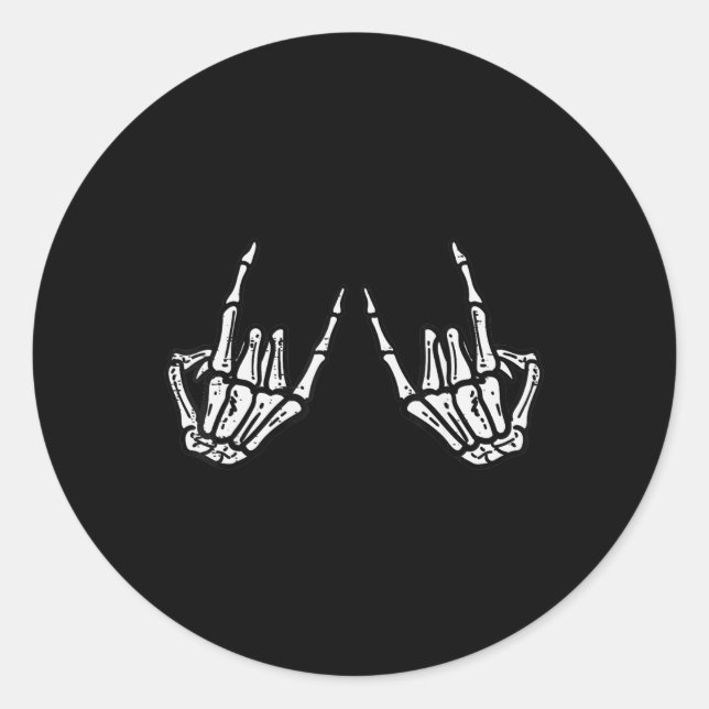 Pegatina Redonda Rocker Skeleton Hand Rock On Costume Funny Hallowe (Anverso)