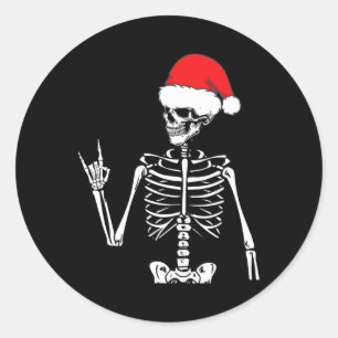 Pegatina Redonda Rocker Skeleton Mano Rock Sobre Disfraces Navidade