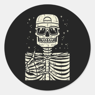 Pegatina Redonda Rocker Skeleton Rock Gótico Guay Halloween Hallowe