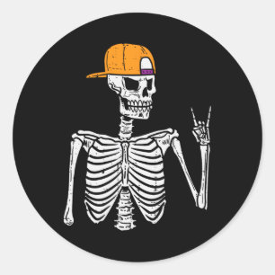 Pegatina Redonda Rocker Skeleton Rock Hand Rótulo Halloween Costume